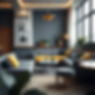 Stylish interior featuring a contemporary grey and yellow seating