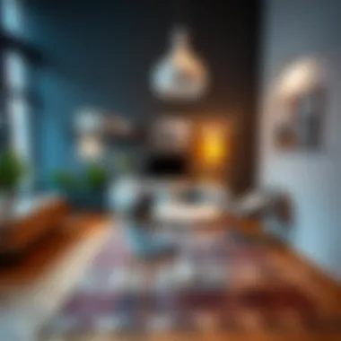 A modern workspace decorated with a carefully selected rug that defines the area.