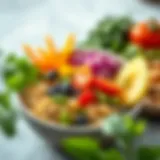 A colorful and vibrant healthy bowl with fresh vegetables and grains.