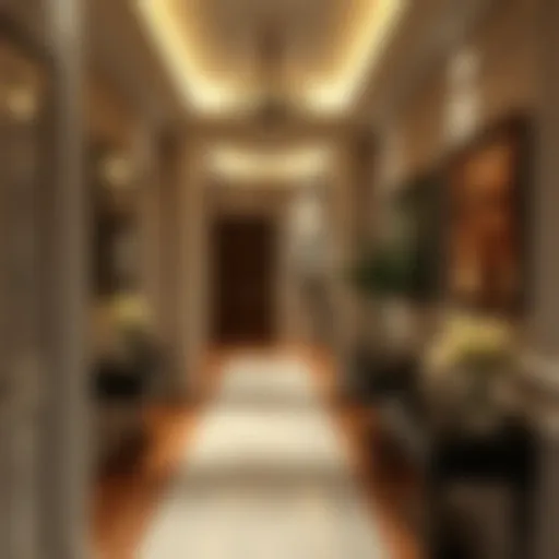 Elegant hallway decor with stylish lighting and artwork