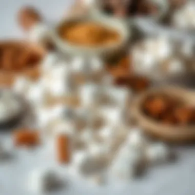 A selection of toppings for hot chocolate including marshmallows and spices