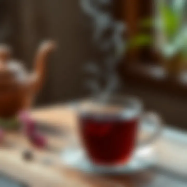 A steaming cup of linden tea on a wooden table