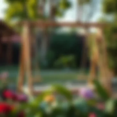 Step-by-step illustration of garden swing assembly