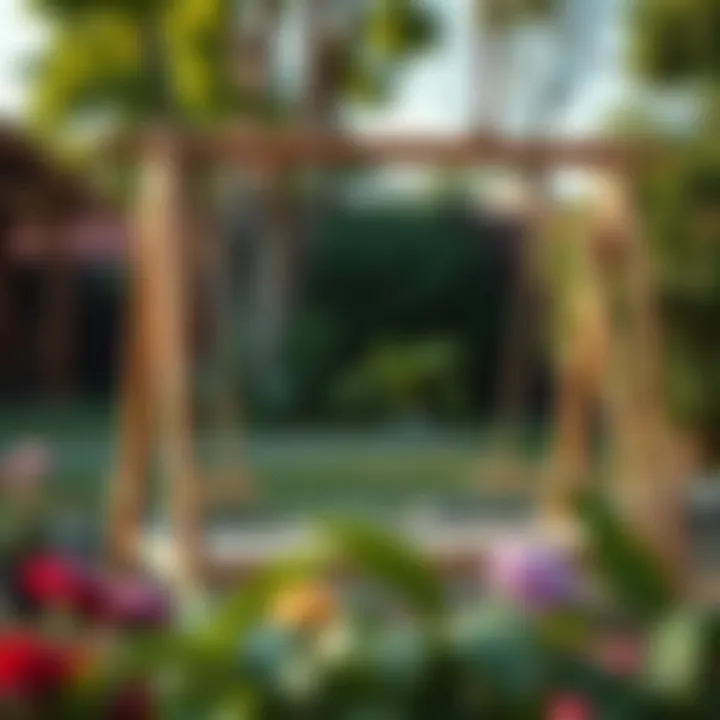 Step-by-step illustration of garden swing assembly