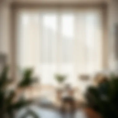 A cozy living space adorned with sheer curtains allowing soft sunlight