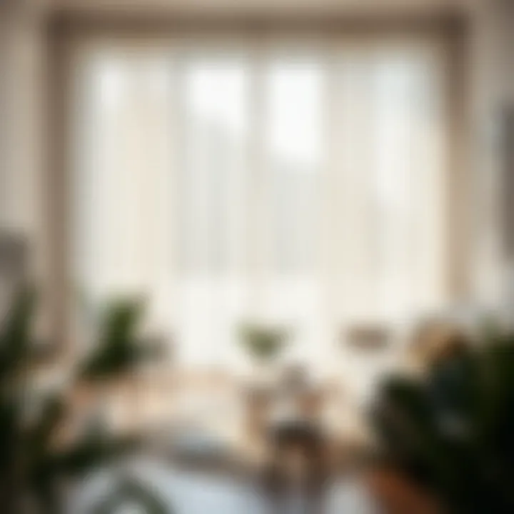 A cozy living space adorned with sheer curtains allowing soft sunlight