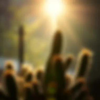 Sunlight shining on a cactus plant