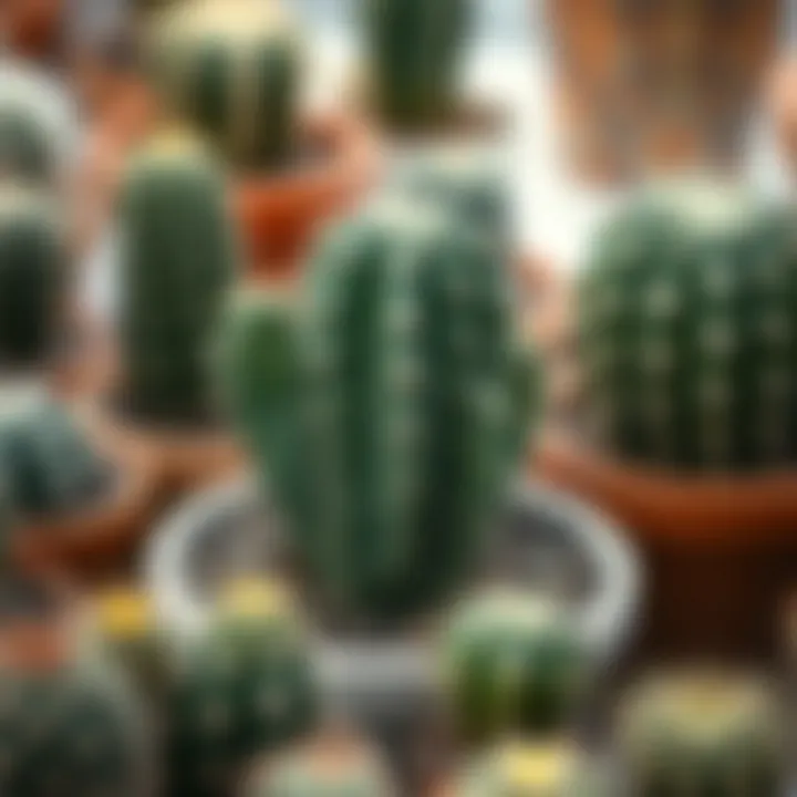 Different types of cactus in various pots