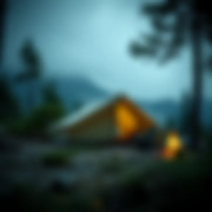 Setting up a tent in the wilderness