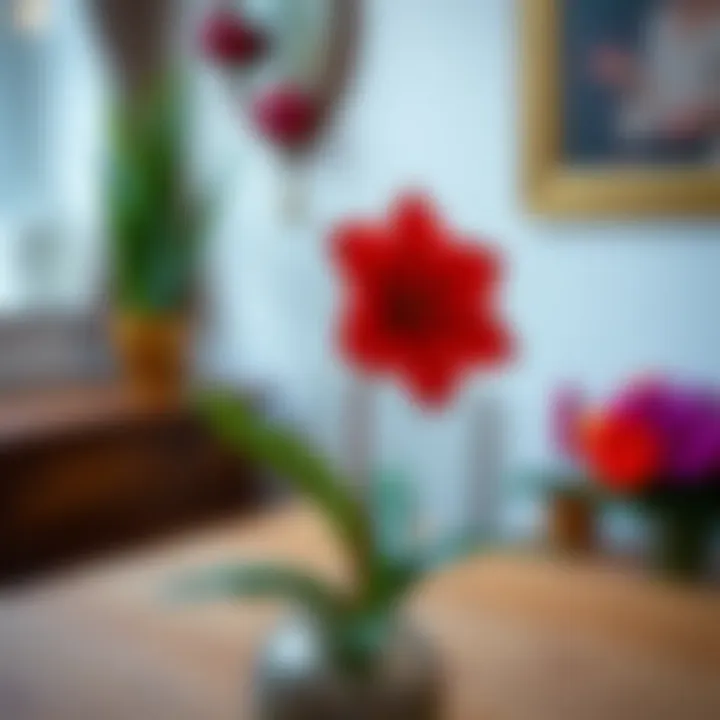 Vibrant red peace flower in a decorative setting.