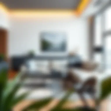 A modern living room featuring a sleek sectional sofa