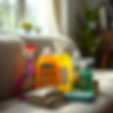 An assortment of eco-friendly cleaning products for upholstery