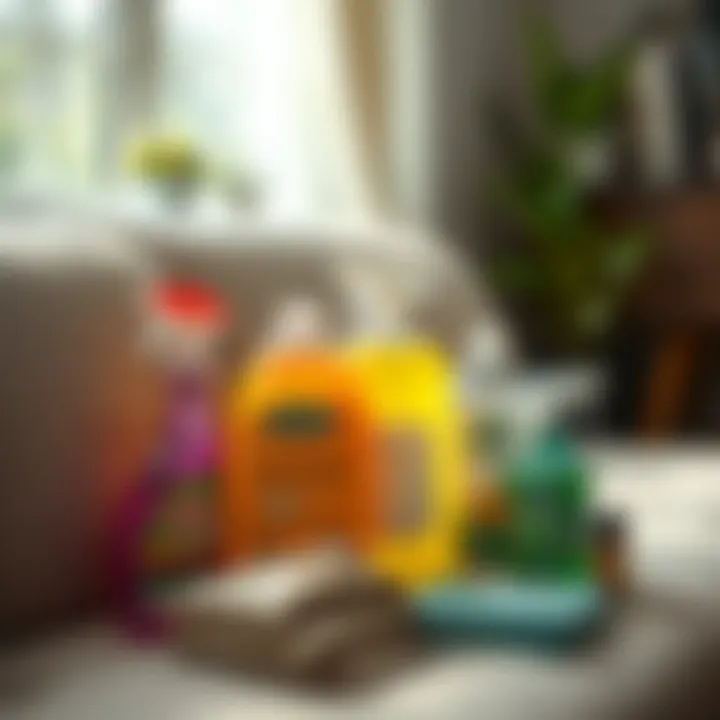 An assortment of eco-friendly cleaning products for upholstery