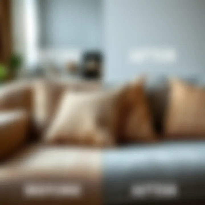 Before and after comparison of couch cleaning results