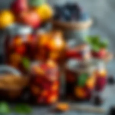 Vibrant jars of homemade preserves showcasing seasonal fruits