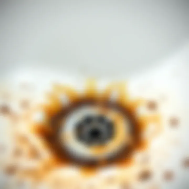 Close-up of a sink drain showing debris