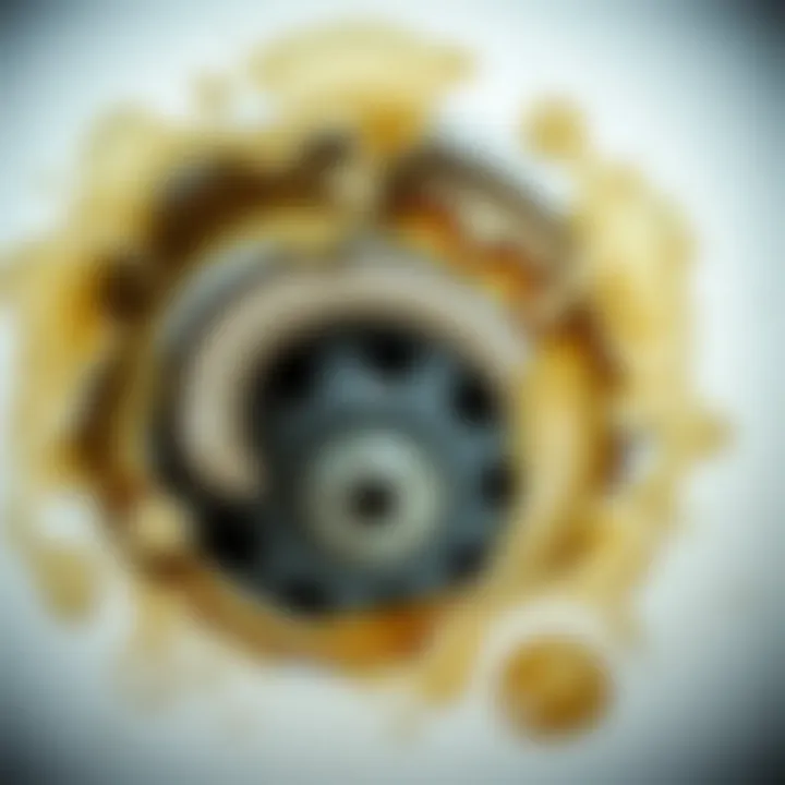 A close-up of a clogged drain