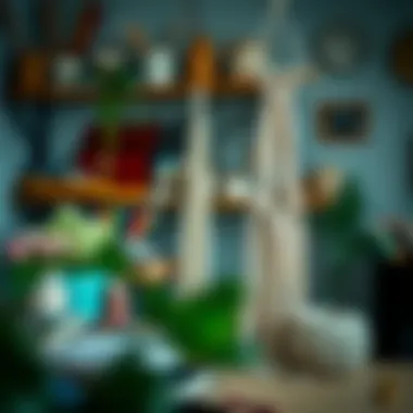 Creative workspace with macrame supplies