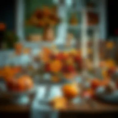 Seasonal table arrangement featuring autumn decor