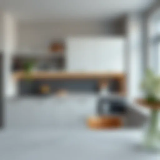 A sleek minimalist kitchen showcasing open shelving and a clutter-free design