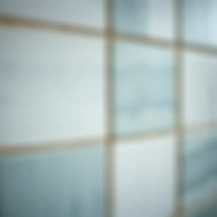 Close-up of painted kitchen tiles with texture