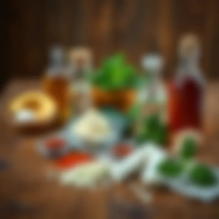 Natural ingredients for stain removal displayed on a wooden table