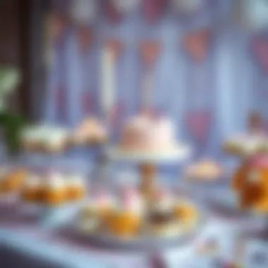 A beautifully arranged dessert table featuring delectable treats for a newborn party.