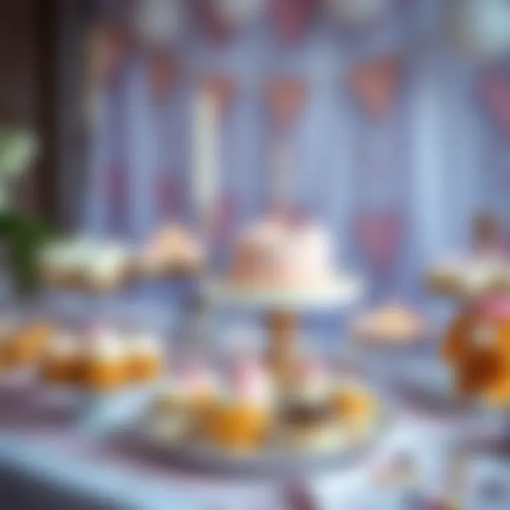 A beautifully arranged dessert table featuring delectable treats for a newborn party.