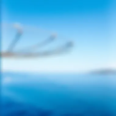 A serene landscape featuring a clear blue sky over tranquil waters