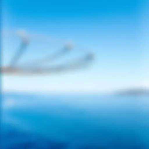 A serene landscape featuring a clear blue sky over tranquil waters