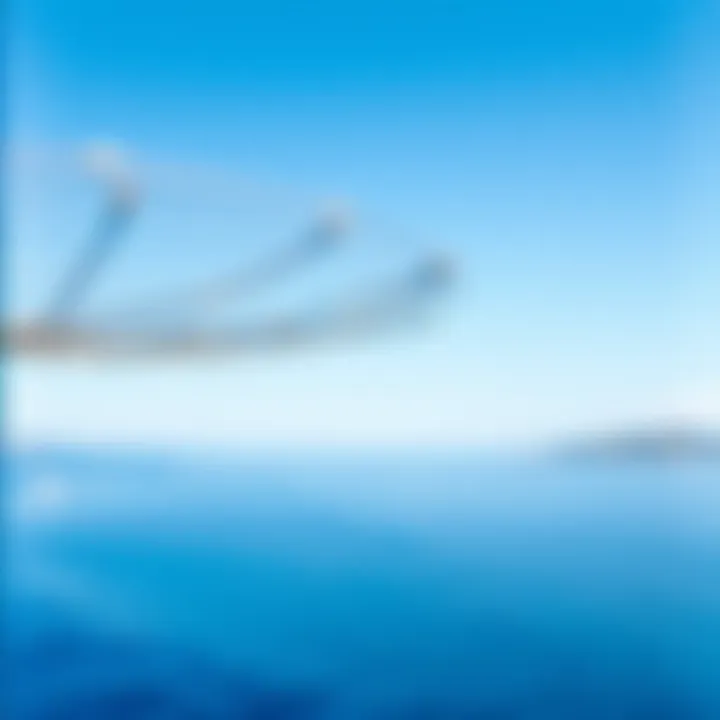 A serene landscape featuring a clear blue sky over tranquil waters