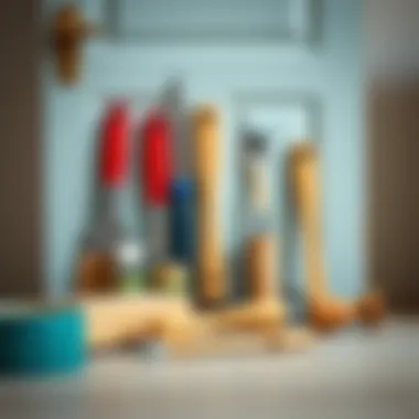 Neatly Arranged Tools for Door Painting Tools arranged neatly for painting varnished doors.