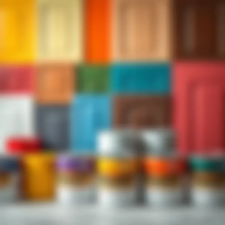 An array of paint cans in various colors suitable for panel doors.