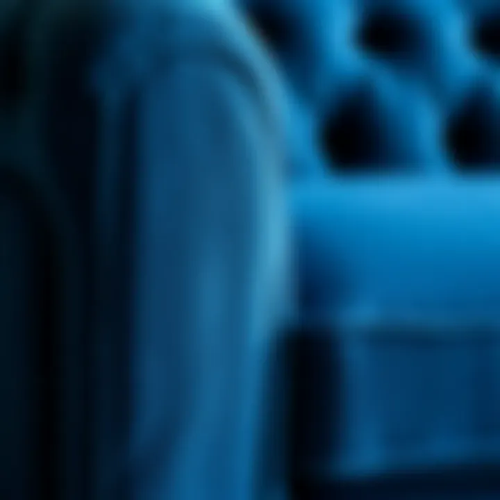 Close-up of the fabric texture of a blue Chester sofa