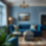 Chesterfield sofa in deep blue with modern decor