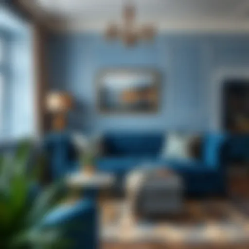 Chesterfield sofa in deep blue with modern decor