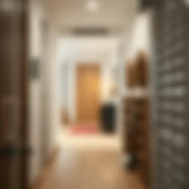 Space-saving puff shoe rack design in a modern hallway