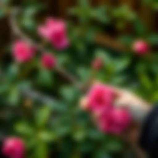 Close-up of rose branches ready for pruning