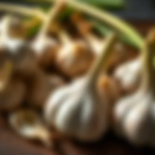 Fresh garlic bulbs arranged neatly