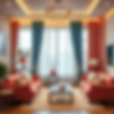 A beautifully arranged living space with coordinated curtains