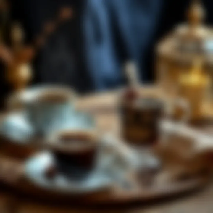 Serving Turkish coffee in traditional cups