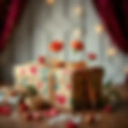 A beautifully wrapped gift box with romantic decorations