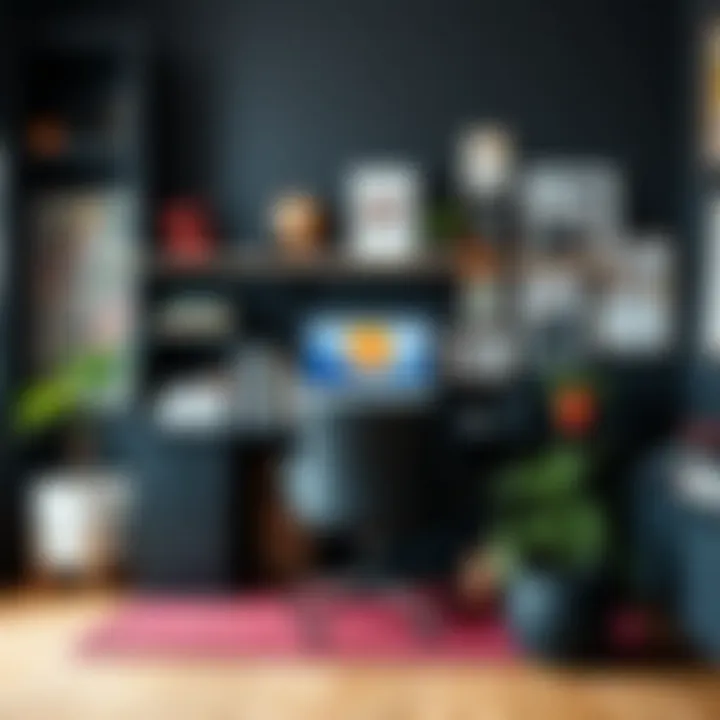 Artistic arrangement of black and vibrant colors in a creative workspace