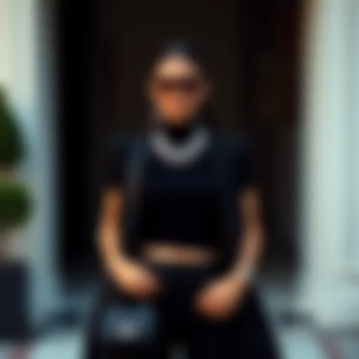 Stylish black outfit paired with contrasting accessories