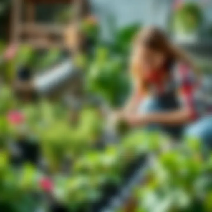 Gardener watering newly potted plants