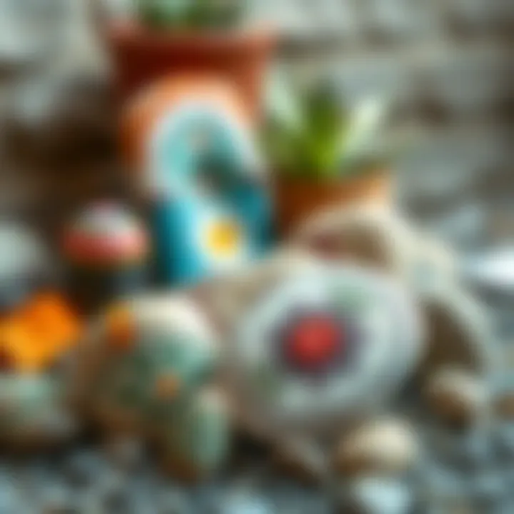 Finished decorated stones showcasing creative designs.