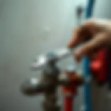 Person using a wrench on a valve