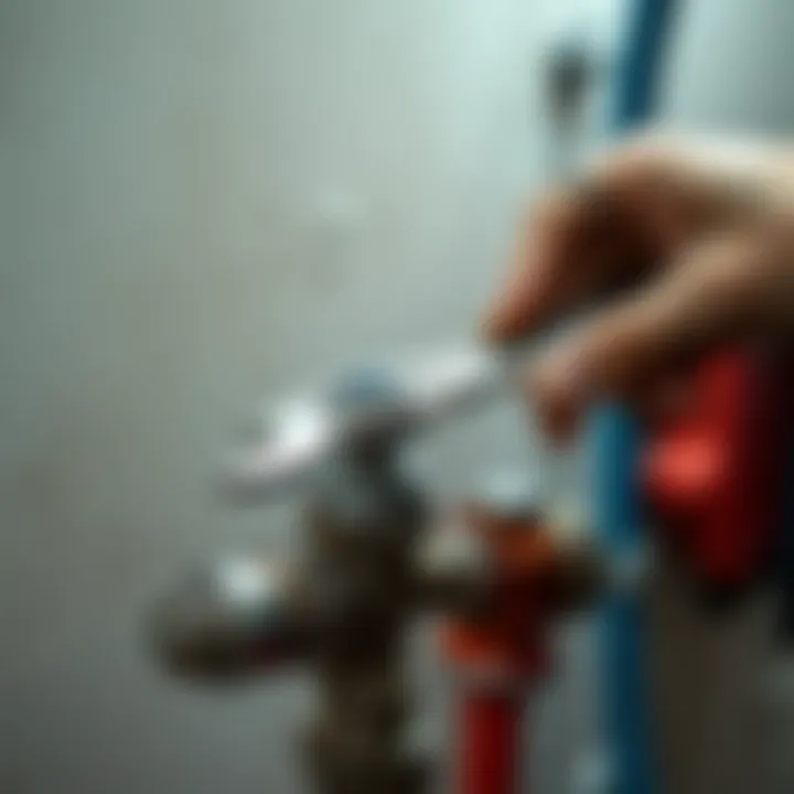 Person using a wrench on a valve