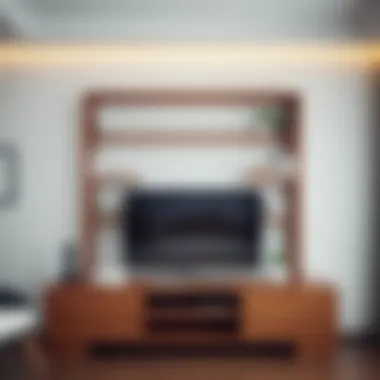 Elegant Wooden Shelf Integration Elegant wooden shelf integrated with TV unit