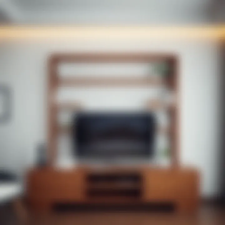 Elegant Wooden Shelf Integration Elegant wooden shelf integrated with TV unit